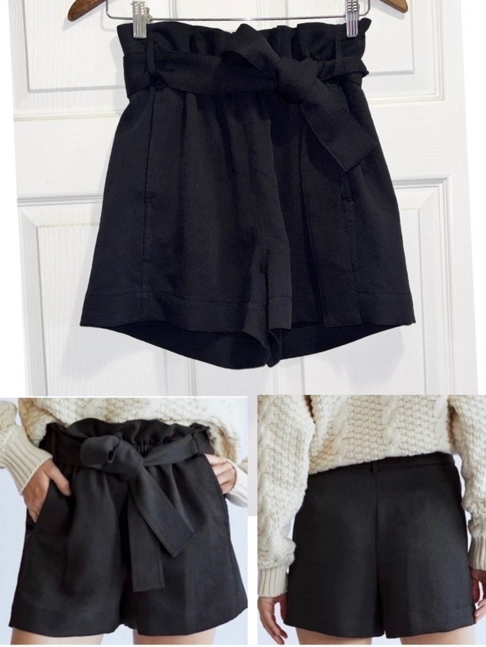 Aritzia Wilfred Paperbag Shorts High Waisted Tie Front Belt Black Size 2